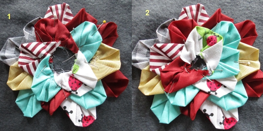 Blog-Inhaltsbild für 'Blüten Applikation aus Stoffresten nähen Upcycling Projekt: Blumen Applis für Kissen, Pullis oder Taschen im Origami Style'